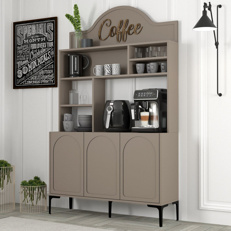 Modern Coffee Bar Cabinet, Atlas & Black, 47.2 x 79.5 x 13.8 inches | 100% Melamine Coated Particle Board, Thickness: 0.7 inches | Multiple Shelves for Storage, Stylish Design for Home & Office Use