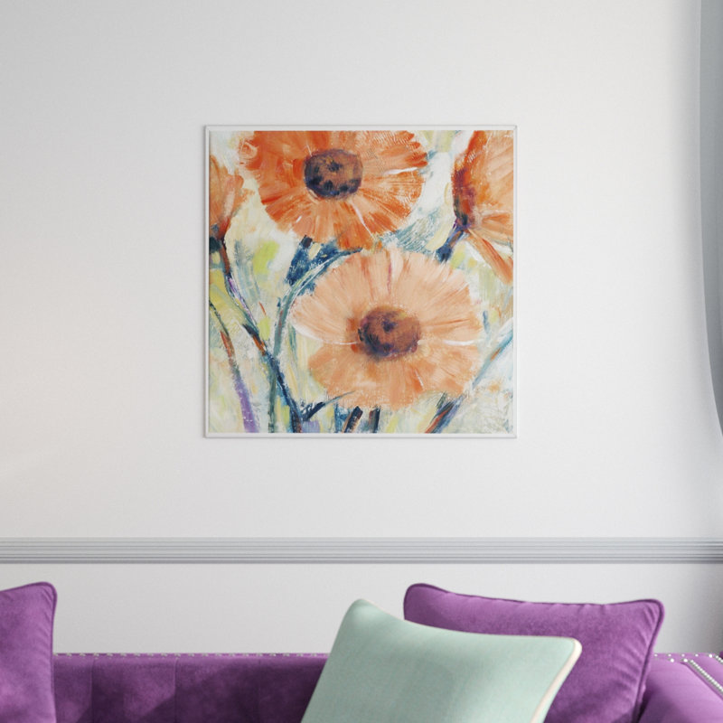 «Flowers in Bloom II», peinture sur toile, H 17,7 po x l 17,7 po x P 1,75 po, Cadre flottant blanc