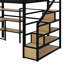 Lit mezzanine double en métal avec escalier, bureau et tablettes