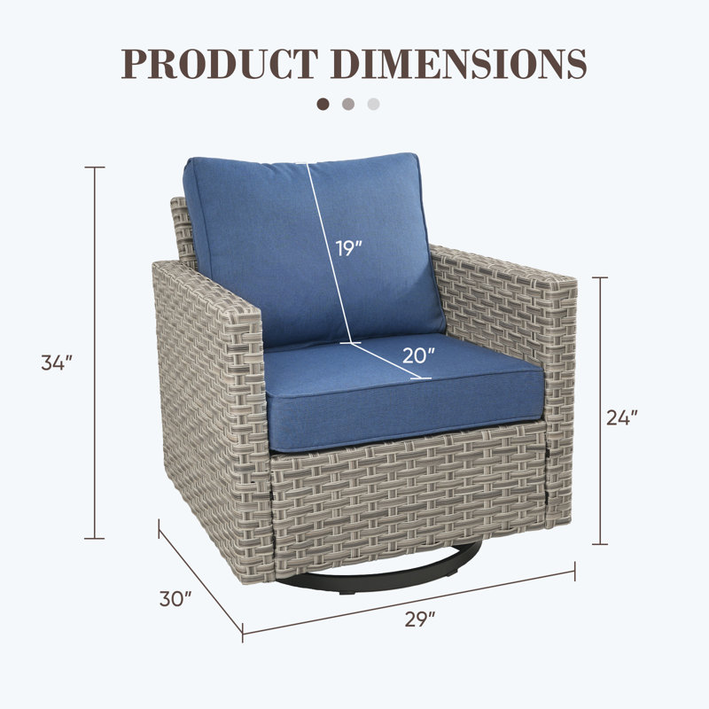 Clute Arnoltice All-Weather PE Wicker Outdoor Patio Swivel Rocking Lounge Chairs With Cushions (Set Of 2), Blue