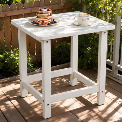 Square Outdoor Side Table, HDPE Patio End Table, Weather Resistant, Beach Porch, White