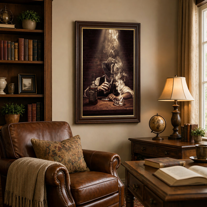 Art mural antique sur toile encadré doré pour le salon, la chambre à coucher, le bureau ou le vestibule - Décoration murale décorative avec homme qui fume