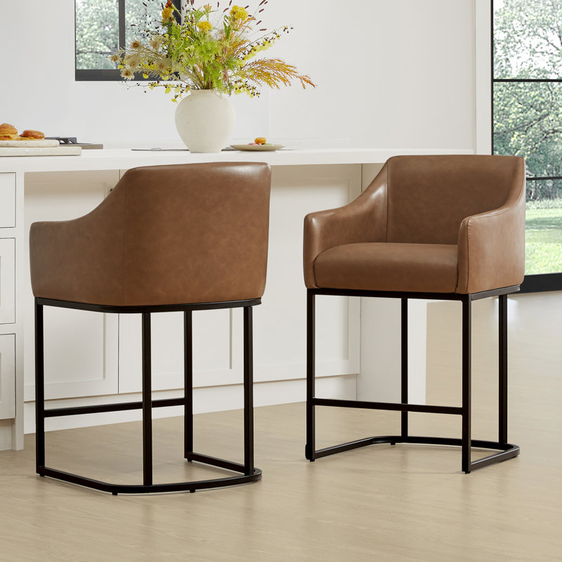 Upholstered Counter Stool, Saddle Brown
