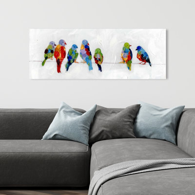 Oiseaux colorés sur toile métallique - Animaux bleus