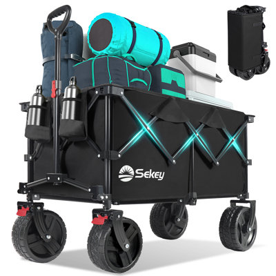 Sekey 220l Collapsible Foldable Wagon With 330lbs Weight Capacity, Heavy Duty Folding Utility Garden Cart With Big All-terrain Beach Wheels & Drink Holders.pink