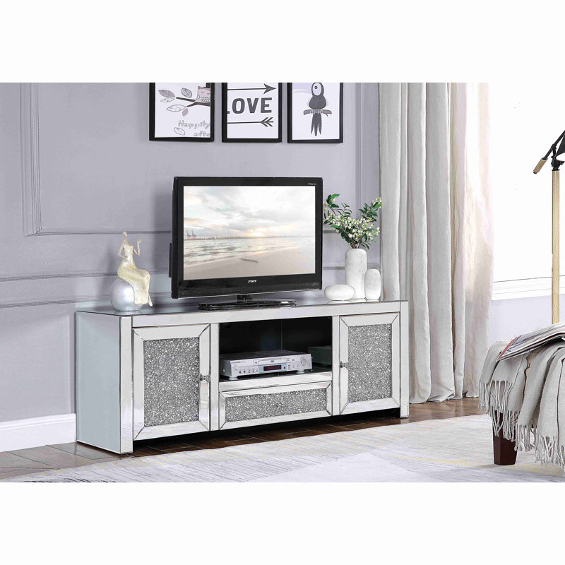 Meuble télé avec miroir et faux diamants (assemblé)