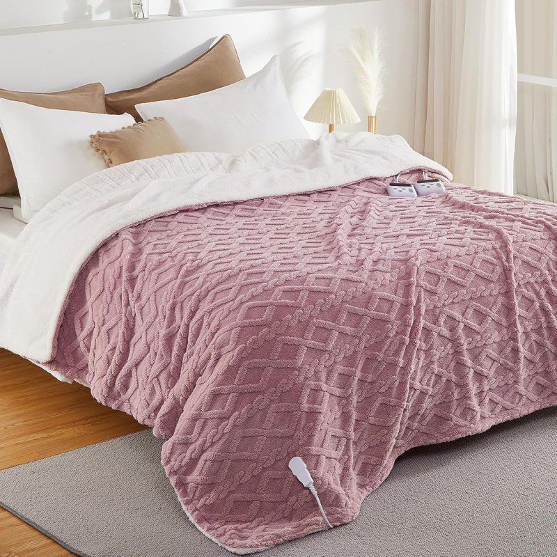 Couverture chauffante à double commande Caromio, Rose cendré, L 84 po x L 90 po