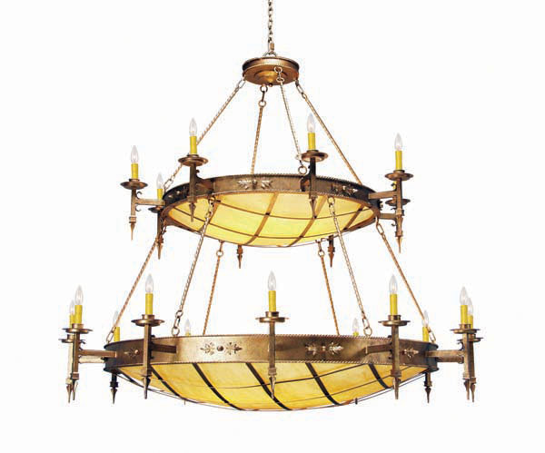 Lustre à étages 36 lumières Valencia, Or Cortez, Trompette noire