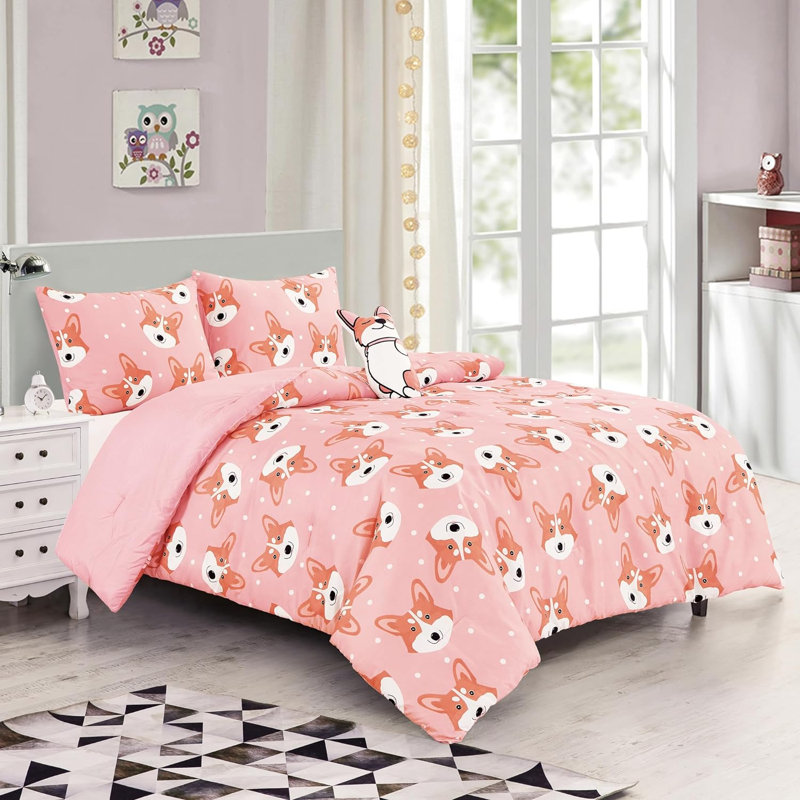 Pink Microfiber Comforter Set, Queen Comforter + 3 Additional Pieces