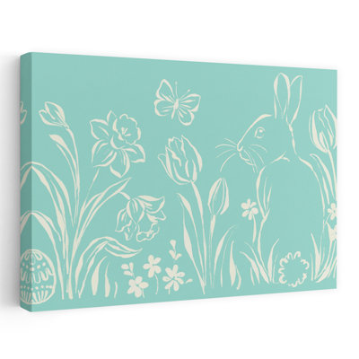 Art mural printanier sarcelle, papillon et jonquille
