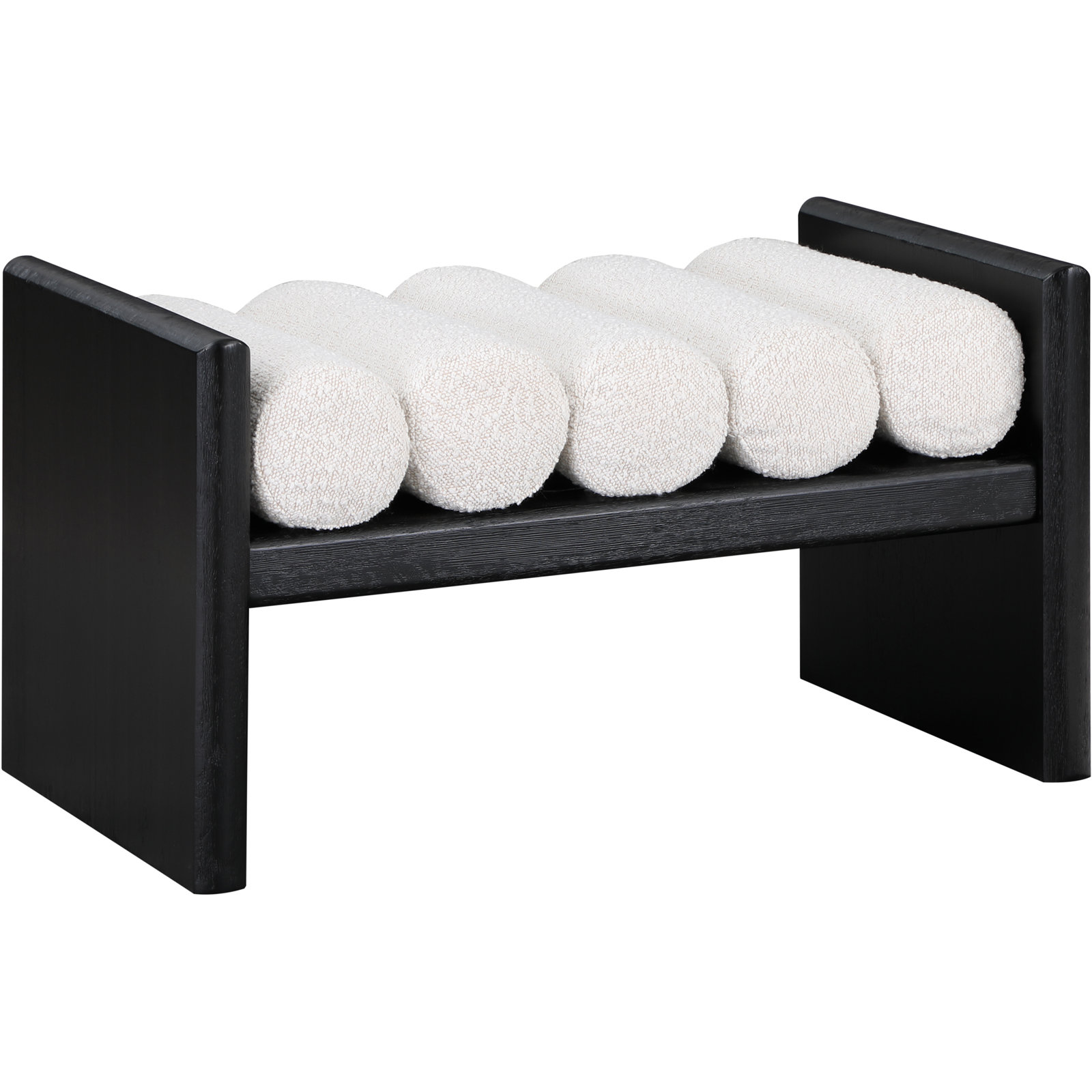 Reeves Boucle Wood Bench, 18" H x 32" W x 19" D, Cream Boucle Fabric / Black Finish