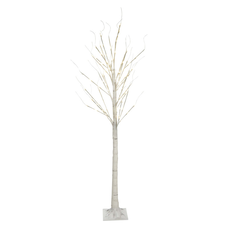 Birch Tree On Metal Base In/Outdoor with LED Lights with 8 Lighting Modes, 83" H x 10"W x 10" D, White