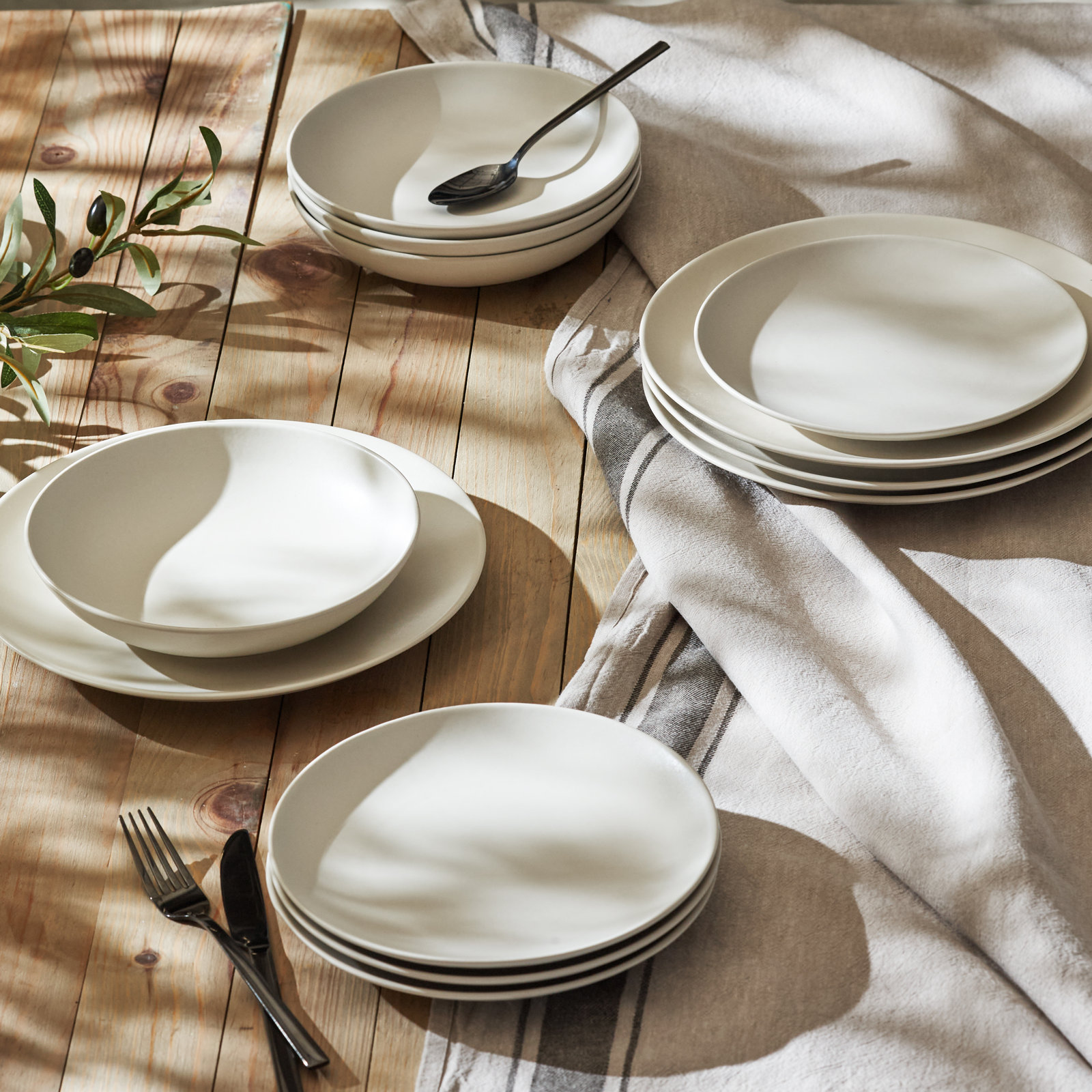Porto By Stone Lain Semplice 12-Piece Dinnerware Set Stoneware, White