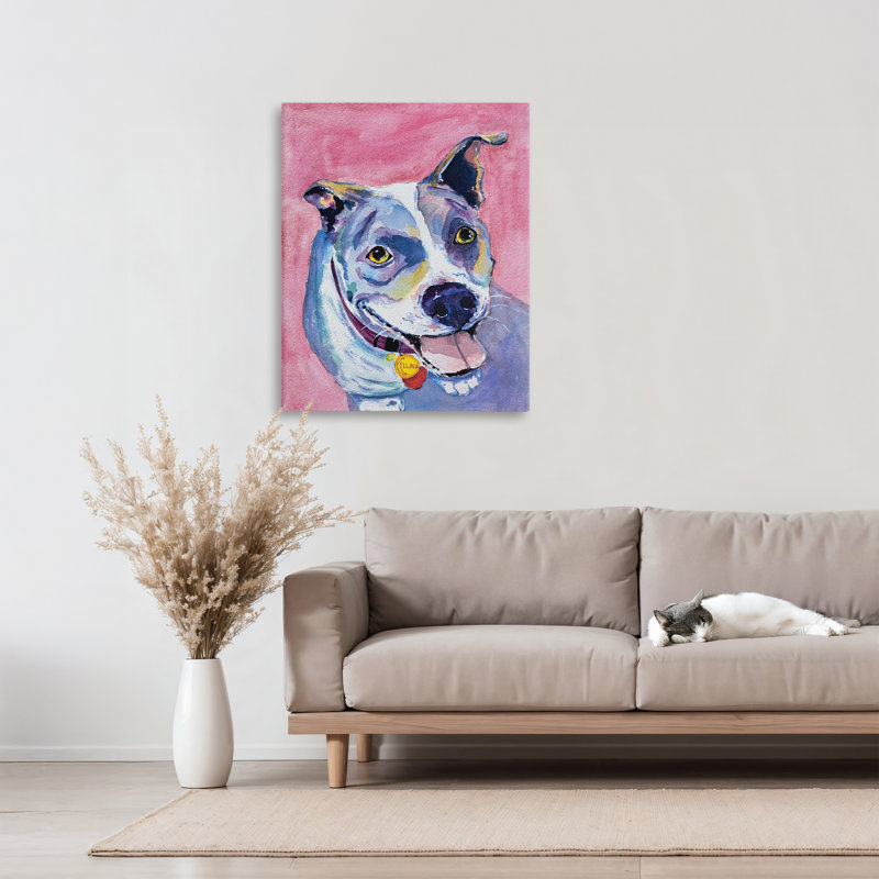 Toile Happy Dog Expression, conception de Tatiana Roberts, H 30 po x l 24 po