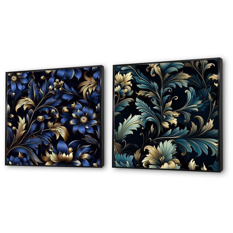 Plaisir - Ensemble de 2 reproductions d'art botaniques abstraites, H 36 po x l 73 po x P 1,5 po, Cadre noir