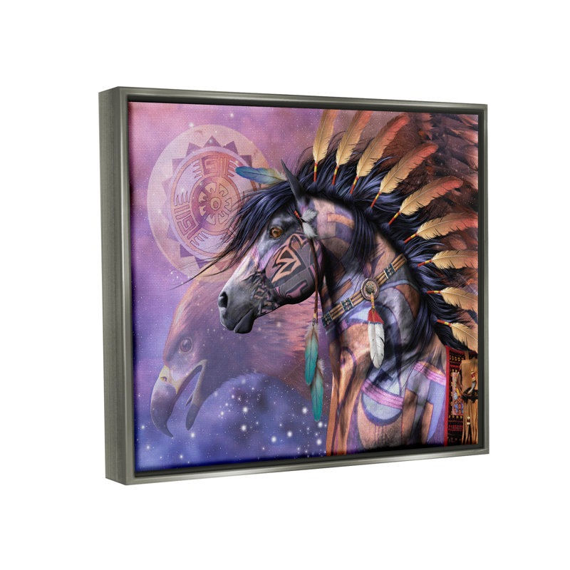 " Shaman Native Horse ", Luster Gray Floater Frame, 17" H x 21" W x 1.7" D