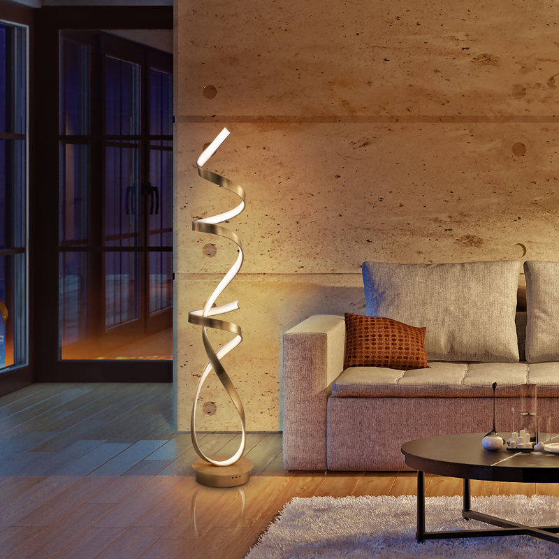 63'' LED Novelty Floor Lamp with USB, White/Gold