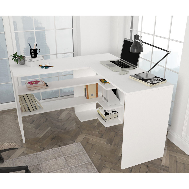 Fokje L-Shaped Writing Desk, White, White