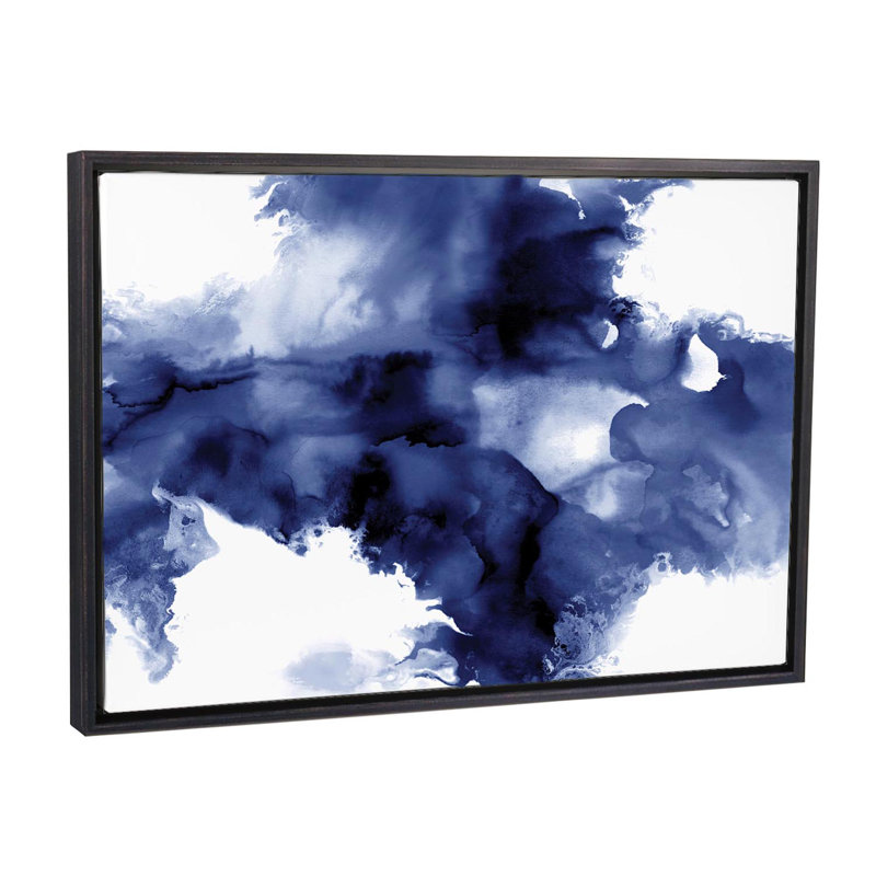 «Derive in indigo I» par Daniela Hudson - reproduction d'art, H 40 po x l 60 po x P 1,5 po, Toile avec cadre noir patiné