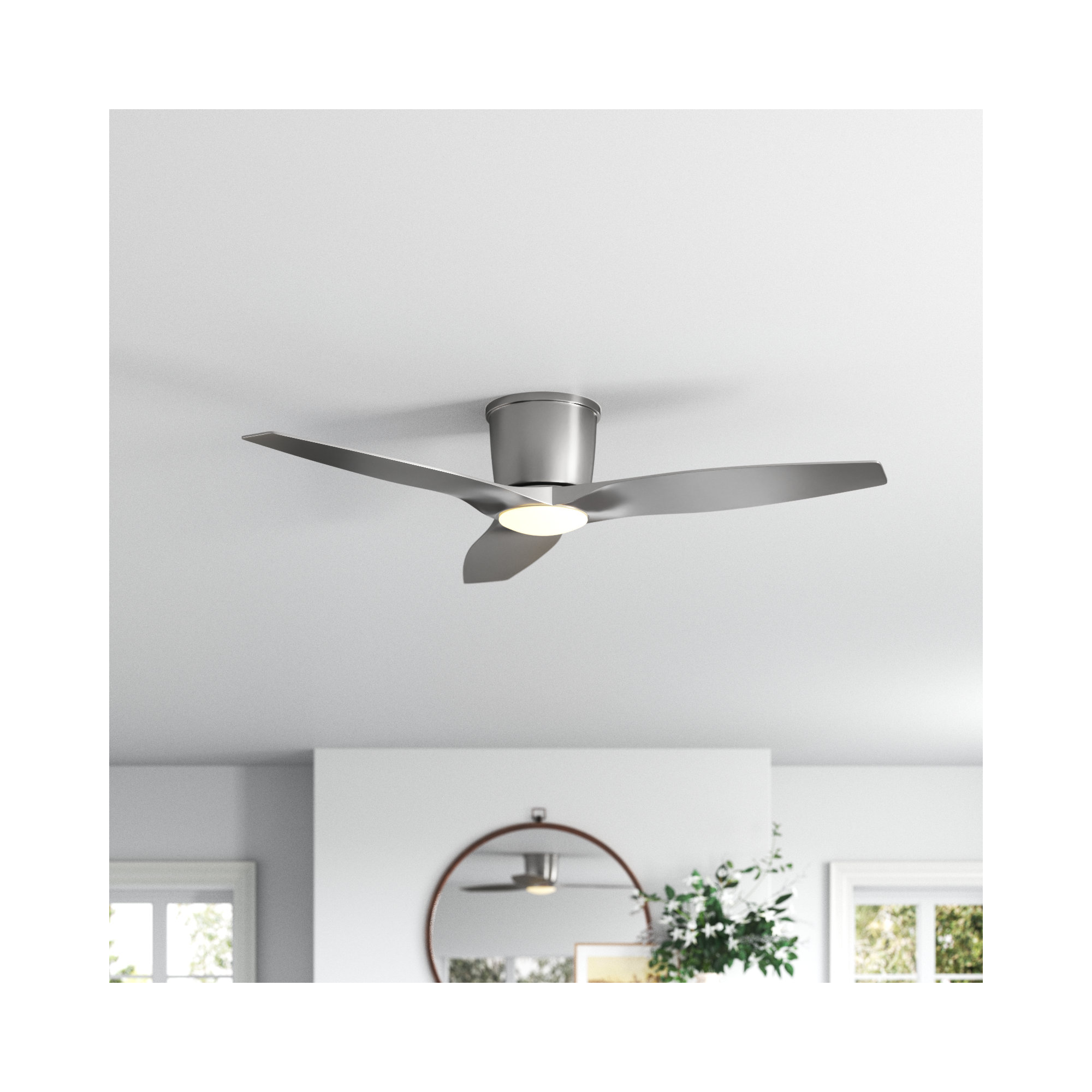 Aisling 3 Blade Ceiling Fan with LED Light Kit, 44", Brushed Steel, Silver