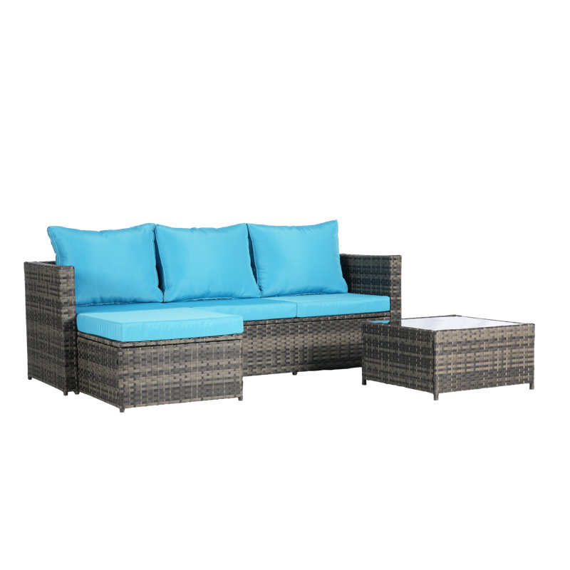 Outdoor Woven Sectional L- Shaped Patio Furniture Set, Teal