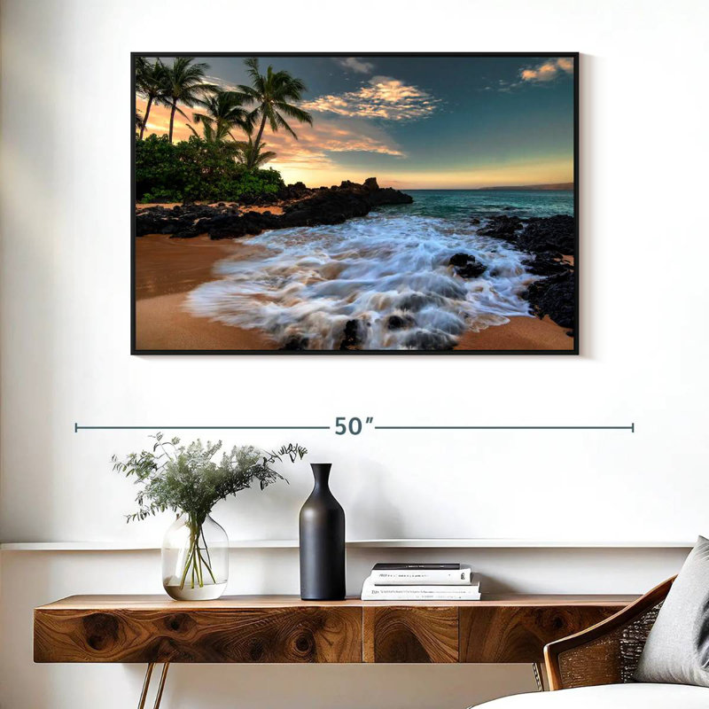 Maui, baie de Makena, Borasisi, Cadre flottant noir, 40 po x 27 po