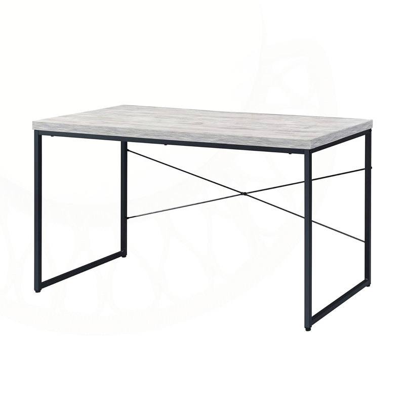 Bureau d'écriture rectangulaire en faux béton, blanc antique et noir, parfait pour le bureau à domicile moderne et les espaces créatifs.
