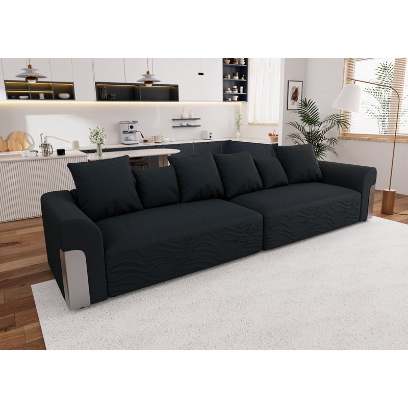 127.4'' Wide Chenille Armed Upholstered Modular Sofa, Black