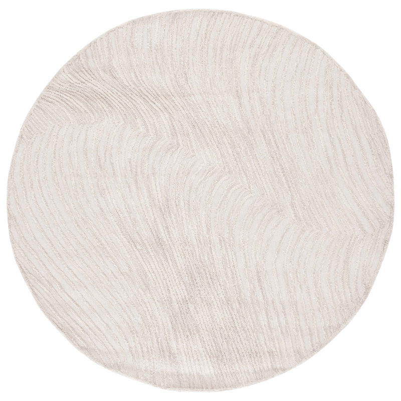 Aniessa Striped Hand Tufted Wool/Cotton Area Rug in White, Round 6'