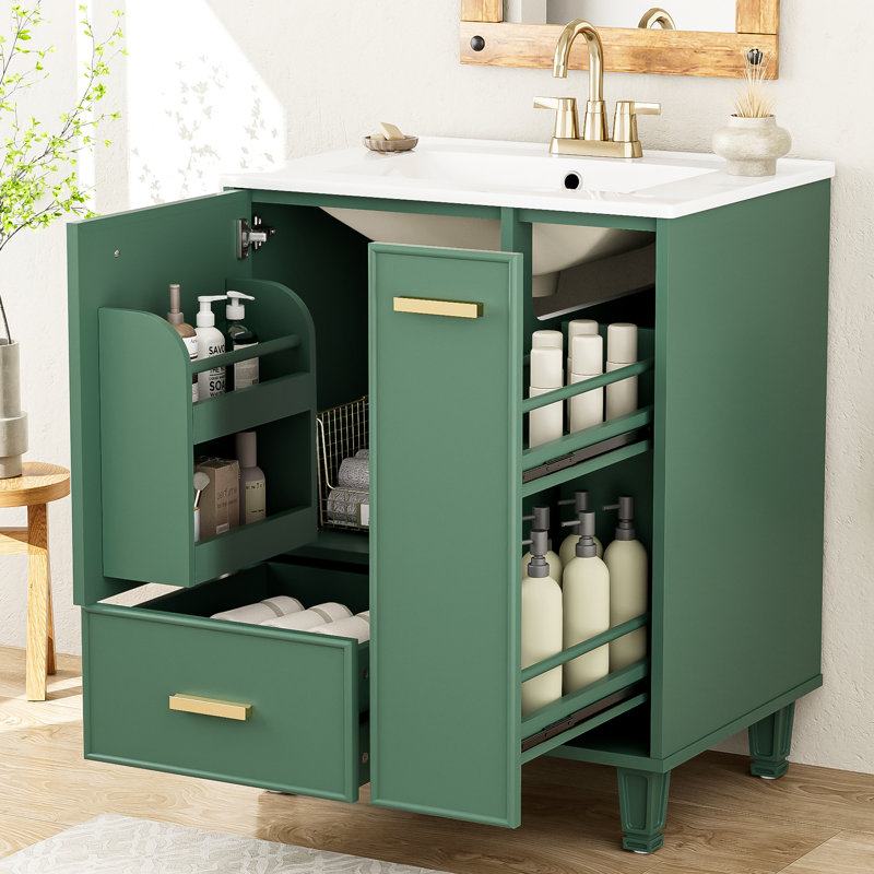 Meuble-lavabo simple 24 po avec comptoir en céramique 24 po, Vert