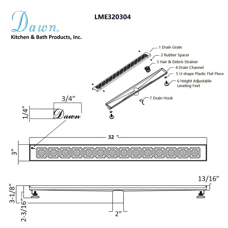 Mamore River Series 32 Inch Long Stainless Steel Linear Floor Shower Drain