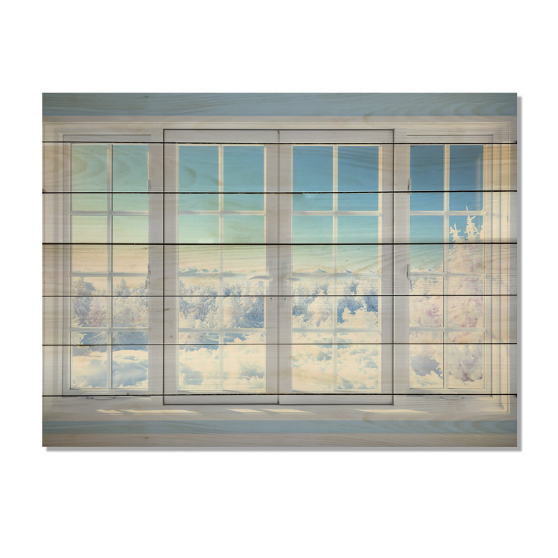Winter Wonderland Window Views - Winter Landscape On Wood Print, H 10 po x l 20 po x P 0,78 po