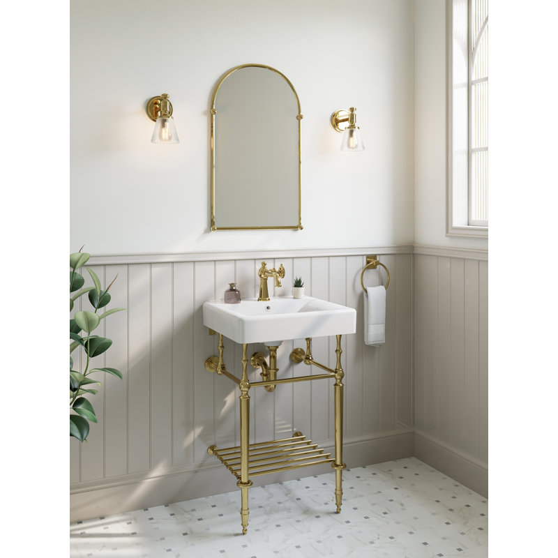 Kingston Brass Fuller Single-Handle 1-Hole Deck Mount Bathroom Faucet with Push Pop-Up, Wheel, Polished Brass