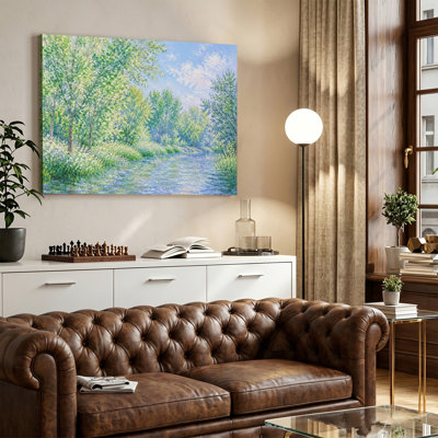 Spring Riverside Green Trees Impressionist Landscape Oil Painting Canvas Art, Wrapped Canvas, Ready to Hang