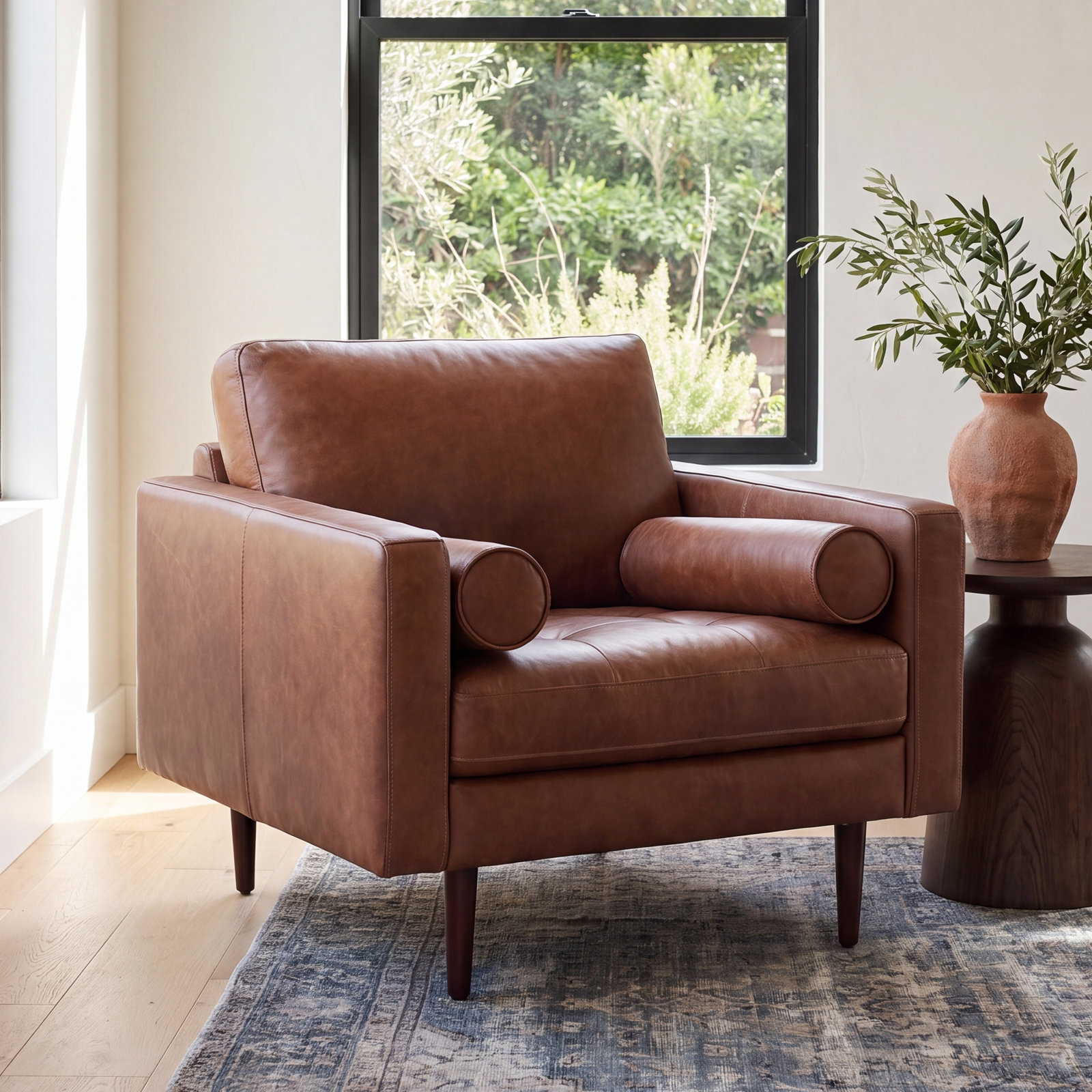 Arlo Genuine Leather Armchair, Vintage Brown Top Grain Genuine Leather