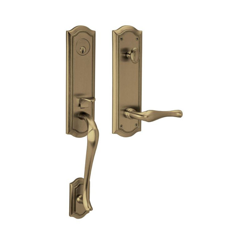 Bethpage Handleset with Single Cylinder Deadbolt and Door and Rosette, Left, Yes, Satin Brass & Black