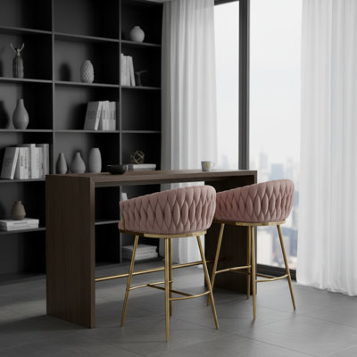 Tabourets de bar touffetés Glam (ensemble de 2) - Tabourets de comptoir rembourrés avec pieds en métal doré pour cuisine et salle de bain