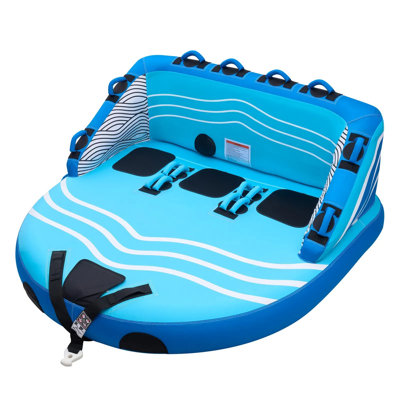 Towable Tube For Boating, 3-rider Inflatable Towable Tube For Boat To Pull, 510 Lbs Capacity Water Sports Boating Tube – With Full Nylon Cover, Dual Tow Points, Safety Valve & Padded Handles
