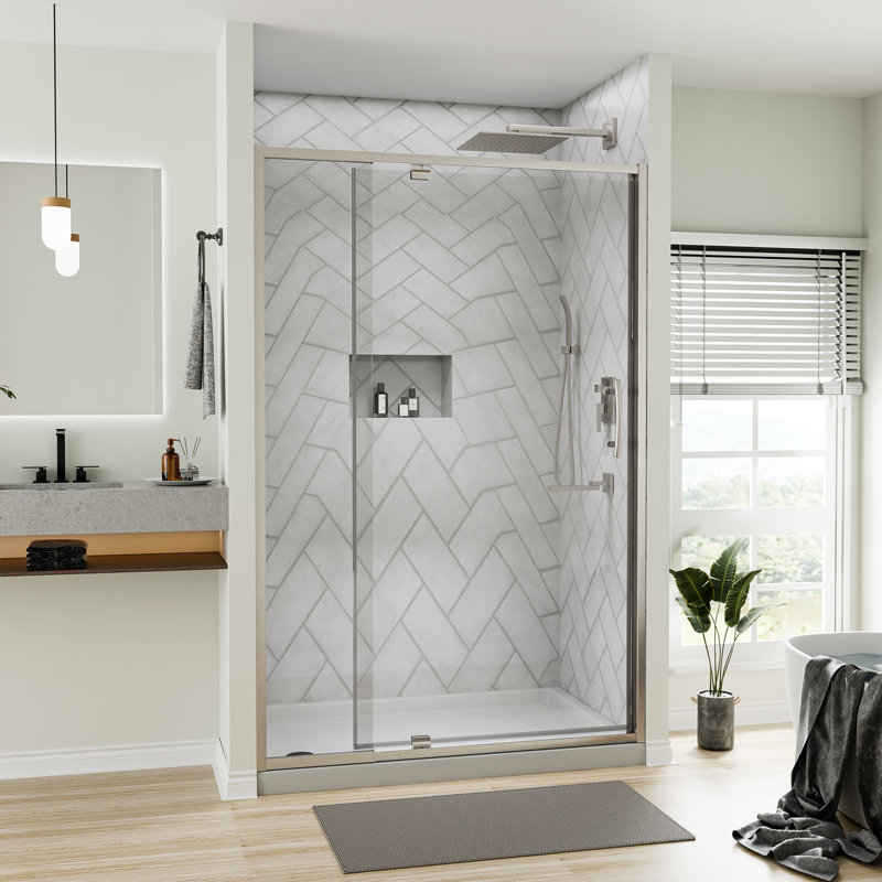 38-42"W x 71"H Pivot-Hinged Semi-Frameless Shower Door With Clear Glass, Brushed Nickel
