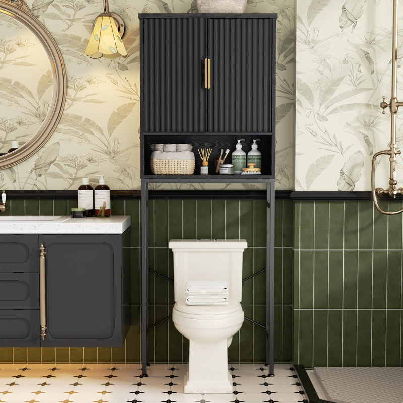 Over The Toilet Storage Cabinet With Fluted Doors, Black