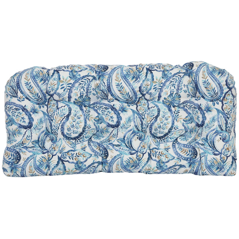 Coussin de 42 po x 19 po à dossier arrondi, Blanc / cachemire lapis Faylinn