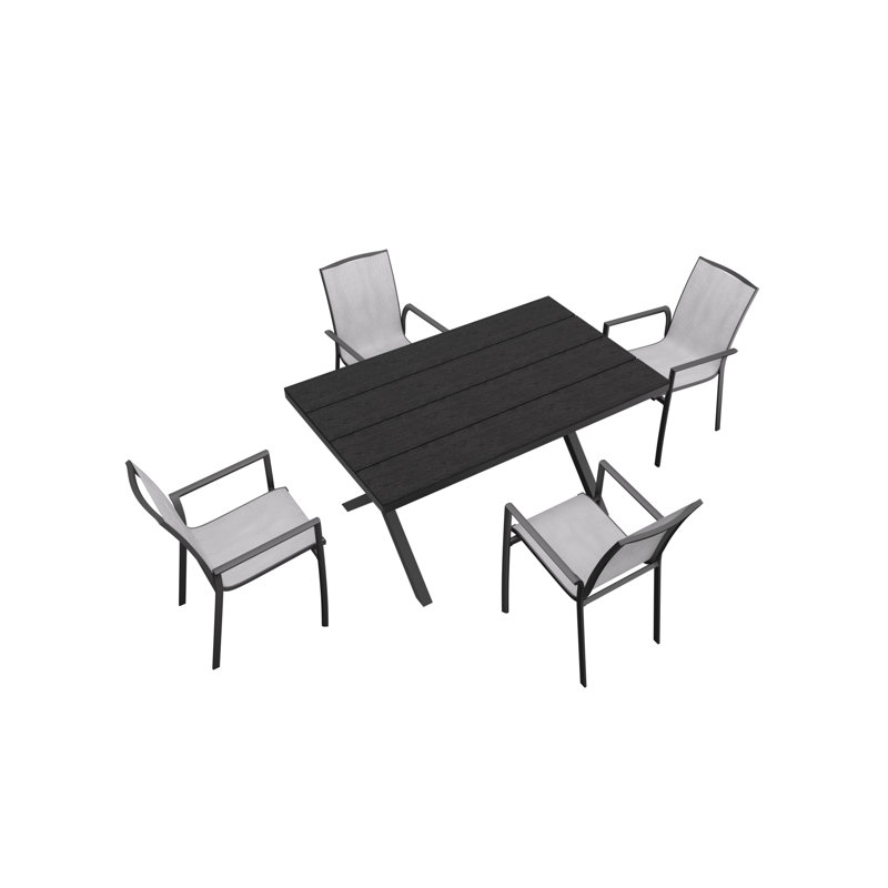 4 - Person Patio Dining Set with Rectangular Table, Black, Black