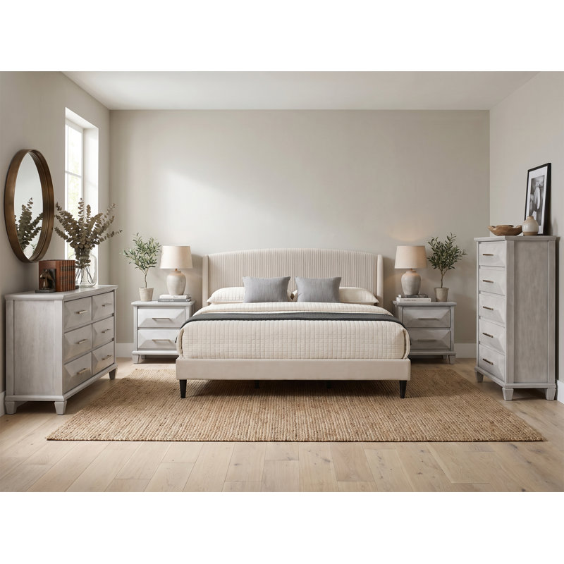 Jolande Contemporary 5 Pieces Bedroom Set, 5 Pcs: Bed, 2 Dressers, 2 Nightstands, King
