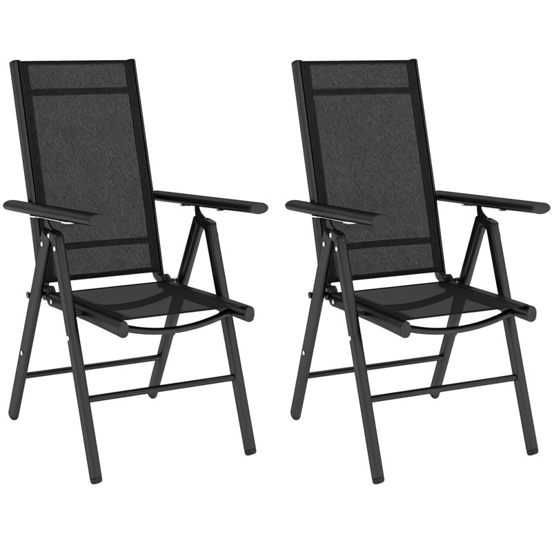 Outdoor Patio Dining Armchair Set of 2, Folding Beach Chair, Garden Chair Black