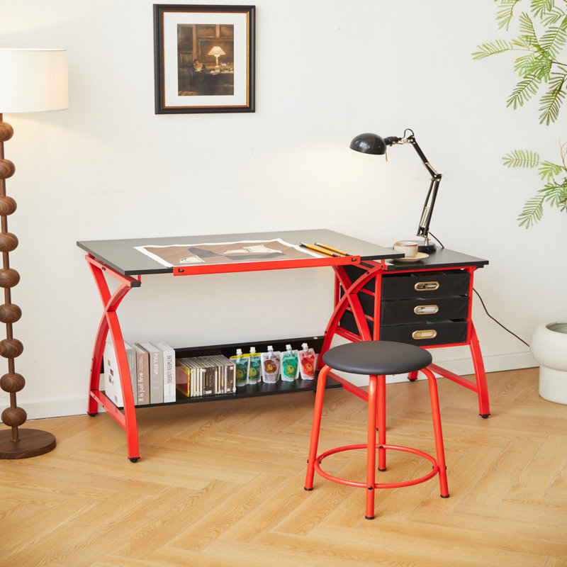 drafting table with stool, Red