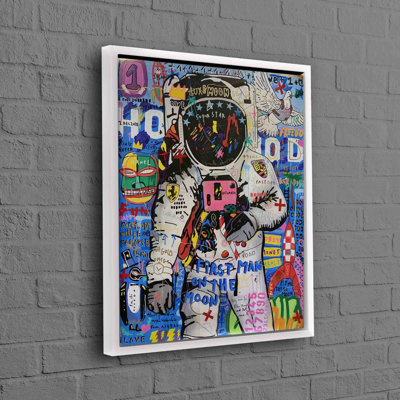 Art mural en toile de coton Graffiti sur le thème des astronautes 3D, idéal pour la décoration moderne de maison et de bureau