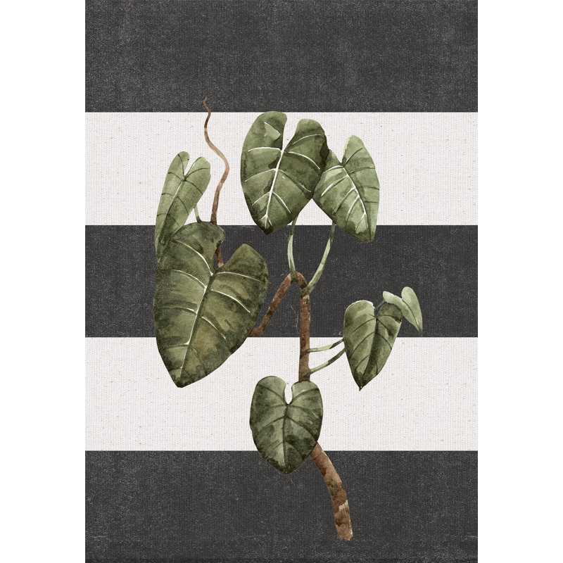 Botanical Tree over Stripes - Painting Print, 46cm H x 30cm W, Black Floater Framed