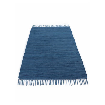 Chindi Uni Solid Colour Hand Crafted Hand Braided Blue Area Rug