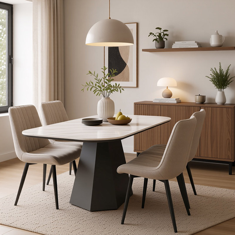 Ensemble moderne de 4 chaises de salle à manger beige, chaises de cuisine rembourrées avec pieds en métal