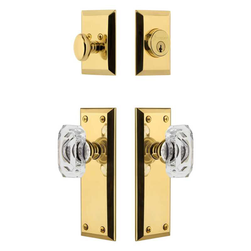Grandeur Fifth Avenue Long Plate Entry Set with Baguette Clear Crystal Knob in Timeless Bronze, 2.75", Lifetime Brass